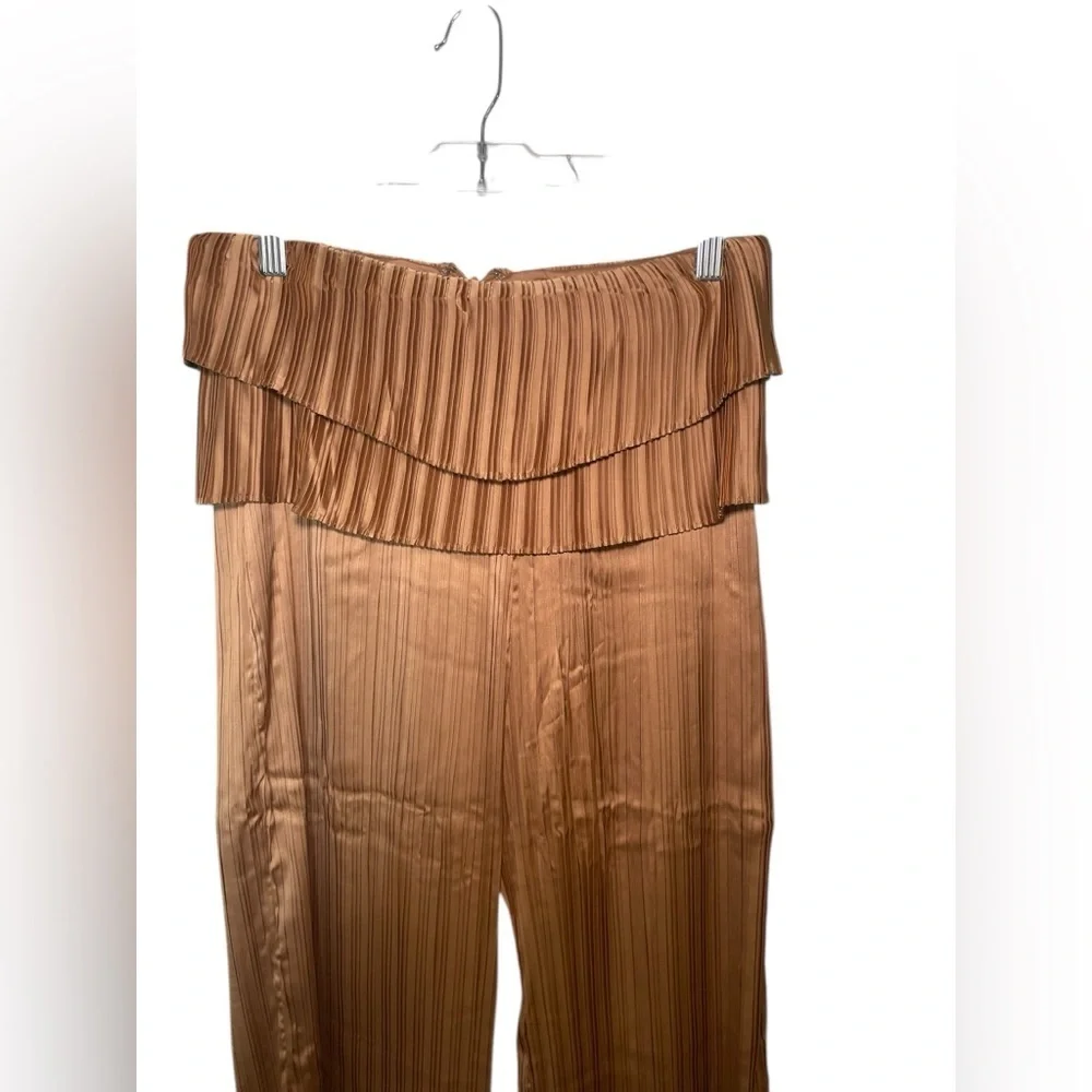 Andrea Iyamah Linea Toffee High Waist Pleated Wide Leg Pants Size Small - Picture 4 of 6